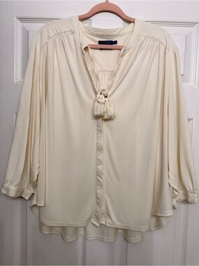 Biltmore XXL Ivory Modal Tassel Peasant Blouse 3/4 Sleeve Boho Top